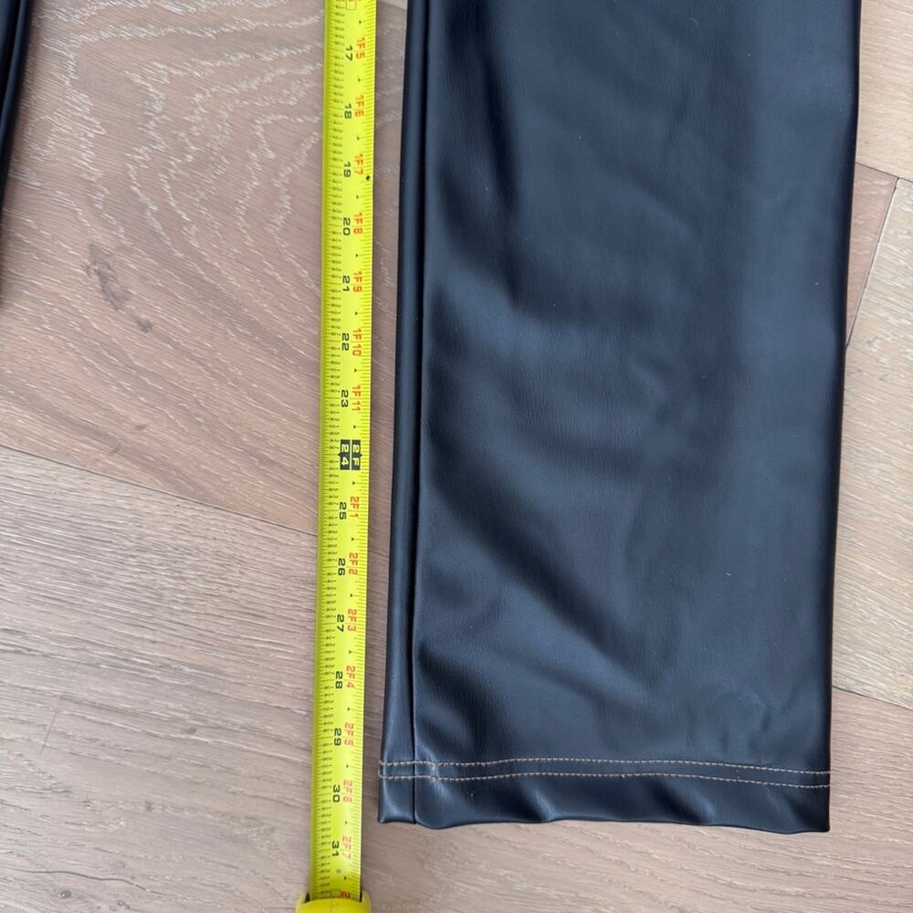 Zara Black Faux Leather Straight Leg Contrast Stitch Pants size XS - Picture 13 of 16